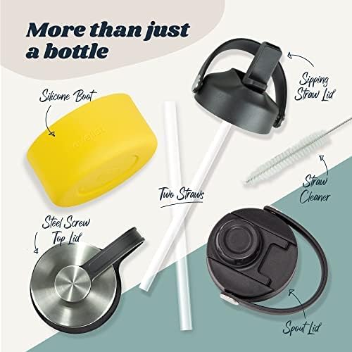 Revelist Sports Water Bottle - 32 Oz, 3 Lids (Straw Lid, Spout & Screw Top) with Boot, Vacuum Insulated Stainless Steel, Double Walled, Reusable Water Flask, Metal Canteen - Blue & Yellow