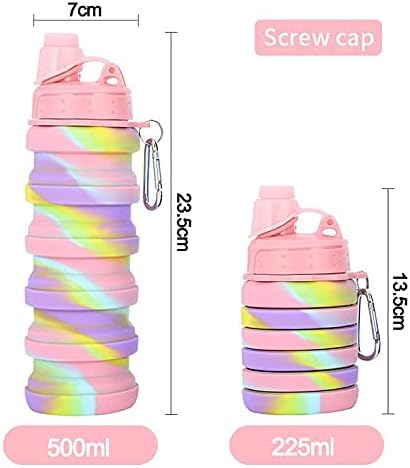 Collapsible Water Bottles 500 ml with silicone collapsible cup 200 ml.Travel Water Bottle Portable Hiking Water Bottle Reusable BPA Free Silicone Water Bottles.(Pink Camouflage+Pink)
