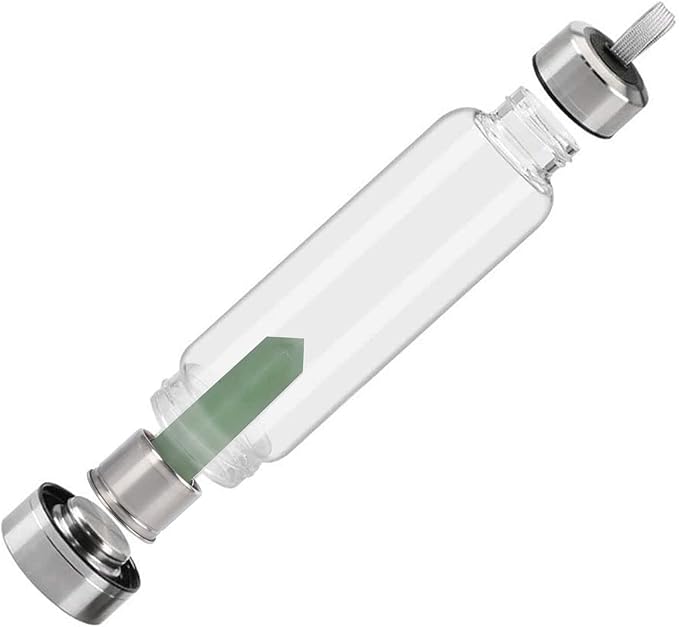 Crystal Glass Water Bottle Energy Quartz Gemstone Water Bottle with Changeable Natural Crystal Center for Healing and Wellness Jade Crystal