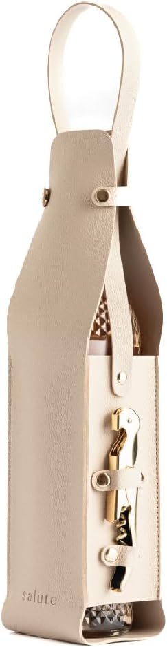 Salute NEW Wine Bottle Carrier with Corkscrew | Vegan Leather Tote Gift Bag Corporate Gift idea Picnic Travel Tastings Wine Gift Beach Party BYOB Restaurant Valentines Day (Cream)