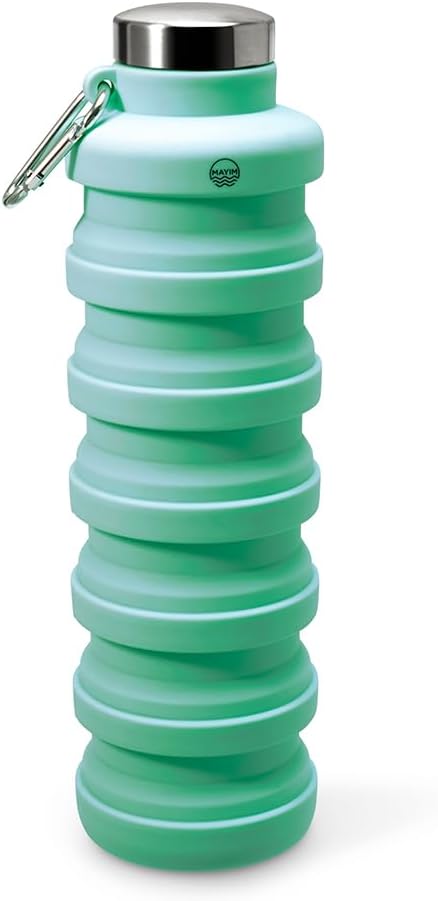 Mayim Collapsible Water Bottles Silicone Travel Tumbler with Clip for Backpack, Reusable Portable Sport Water Bottle for Gym, Camping, Hiking or Airport, 24 Oz Light Mint
