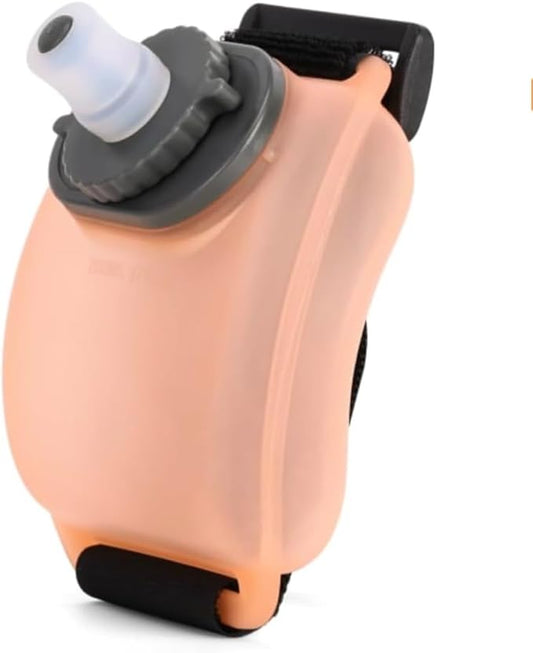 Portable Adjustable Wrist Sports Water Bottle - reusable leak-proof, 7 oz silicone can for travel, camping, jogging - Ideal for marathons, good companions for biking - Orange