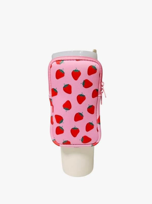 Strawberry Water Bottle Pouch Accessories for Stanley, Tumblers, Outdoor Accessories, Gym, Fanny Pack, Fits Phone, Cards, Keys, Wallet, Earphone, Sports & Adjustable Non-Slip Straps