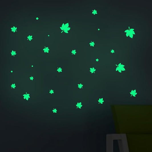 Glow in the Dark Leaf Wall Stickers for Sweet Home,52pcs PET Exquisite Plant Stickers for Bedrooms, Leaf Stickers wall decals for Boys and Girls Room, Cute Plant Decals Stickers for Room Walls(Leaf 5)