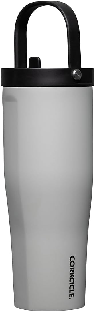 Corkcicle Go Cup XL Insulated Tumbler with Lid and Straw, River Rock, 30 oz – Reusable Water Bottle Keeps Beverages Cold for 12hrs – Cupholder Friendly Tumbler, Leak-Proof Design