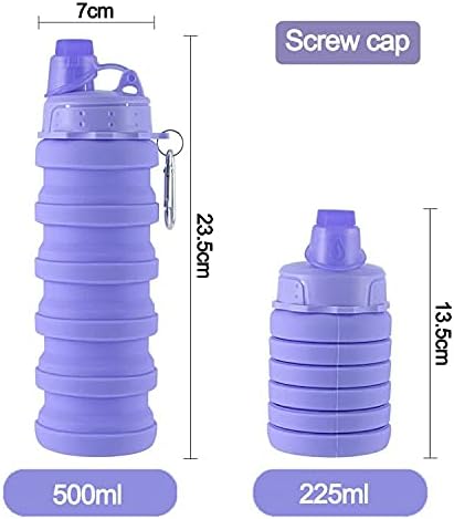 Collapsible Water Bottle Travel Water Bottle Portable Hiking Water Bottle with Leak proof Twist Cap 500ML Reusable BPA Free Silicone Water Bottles (Style1, Purple)