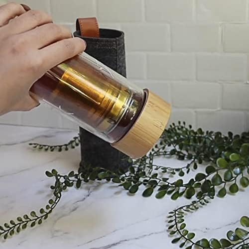 Umami Glass Water Bottle With Tea Infuser And Non Slip Sleeve. Double Wall Borosilicate. Travel Tumbler With Bamboo Lid. 17oz. Design: Torii (Clear Torii)