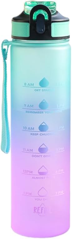 Water Bottles, 32oz Motivational Sports Water Bottle with Time Marker - Times to Drink Fast Flow Technology with Clean Brush PC Material, BPA Free, Wide Mouth Leakproof
