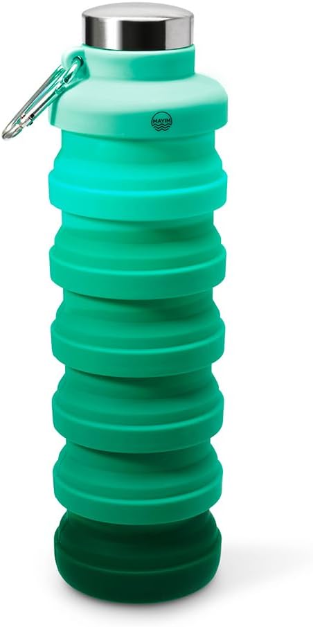 Mayim Collapsible Water Bottles Silicone Travel Tumbler with Clip for Backpack, Reusable Portable Sport Water Bottle for Gym, Camping, Hiking or Airport, 24 Oz Teal