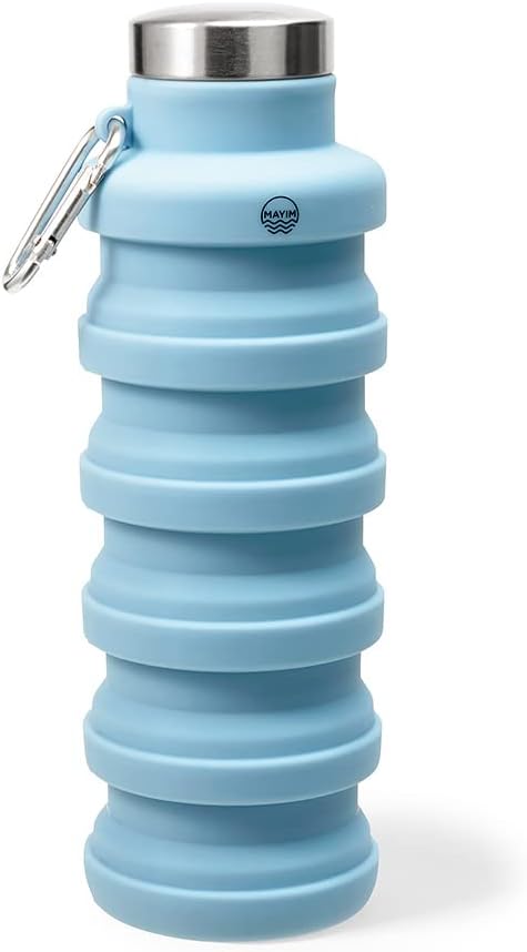 Mayim Collapsible Water Bottles Silicone Travel Tumbler with Clip for Backpack, Reusable Portable Sport Water Bottle for Gym, Camping, Hiking or Airport, 17 Oz Periwinkle