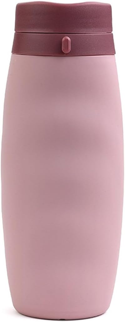 Premium Collapsible Silicone Water Bottle - 600ML, BPA-Free, Medical Grade, Leak Proof, Foldable ,Roll-Up Portable Sports & Outdoor Water Jug - 20oz Travel-Friendly, Reusable Drinking Bottle (Pink)