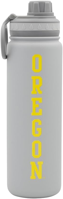 Oregon Text Water Bottle - Gray Double Walled Stainless Steel 24 oz Keeps Drinks Cold or Hot