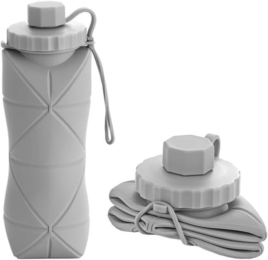 Collapsible Water Bottle, Silicone Foldable Water Bottles For Travel,Lightweight, Leakproof, and Reusable Perfect for Travel, Camping, Yoga, and Outdoor Sports,BPA Free, 20 oz(Gray)