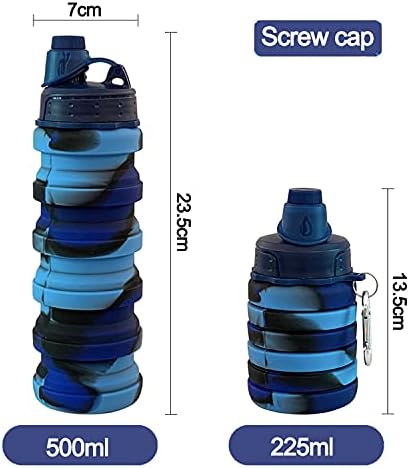 Collapsible Water Bottles 2 pack Travel Water Bottle Portable Hiking Water Bottle with Leak proof 500ML Reusable BPA Free Silicone Water Bottles. (Blue Camouflage +Yellow Camouflage)