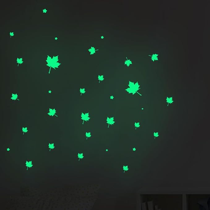 Glow in the Dark Leaf Wall Stickers for Home Sweet Home,60pcs PET Plant Wall Stickers for Bedrooms, Leaf Stickers wall decals for Boys and Girls Room, Cute Plant Decals Stickers for Room Walls(Leaf 4)