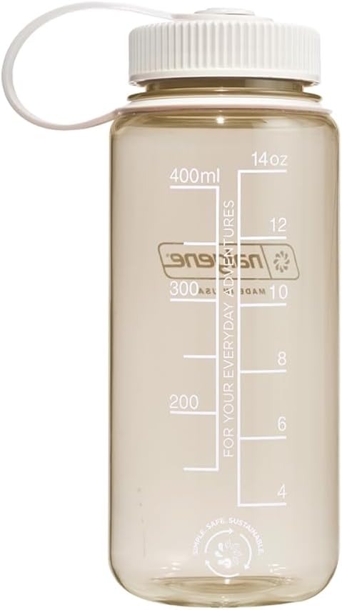 Nalgene Sustain Tritan BPA-Free Water Bottle Made with Material Derived from 50% Plastic Waste, 16 OZ, Wide Mouth, Cotton [Color may vary]