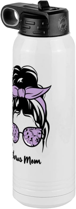 Chorus Mom Water Bottle, Messy Bun, White 30 oz Polar Camel with Straw Lid, Stainless Steel, Vacuum Insulated