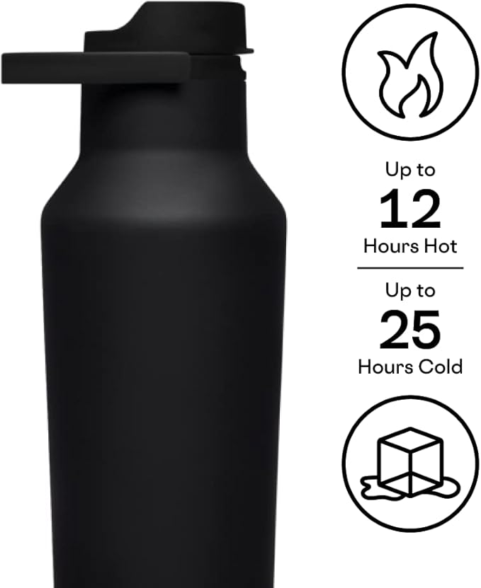 Corkcicle Sport Canteen Insulated Tumbler, Matte Black, 20 oz – Reusable Water Bottle Keeps Beverages Cold for 25 Hours & Hot 12 Hours – Cupholder Friendly Tumbler with Screw-On Cap