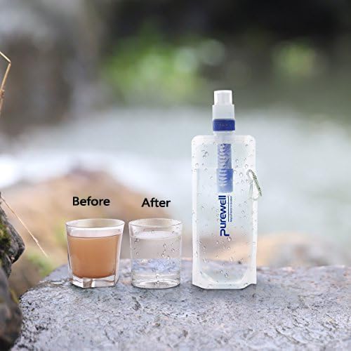 Collapsible Water Filter Canteens for Hiking, Water Bag/Bottle with Filter, Squeeze Water through a Filter, Lightweight, BPA Free, Leak Proof, Emergency Preparedness