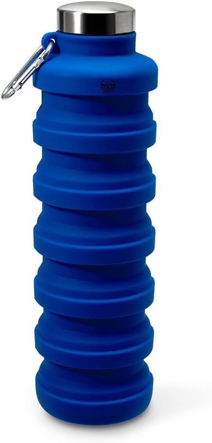 Mayim Collapsible Water Bottles Silicone Travel Tumbler with Clip for Backpack, Reusable Portable Sport Water Bottle for Gym, Camping, Hiking or Airport, 24 Oz Royal Blue