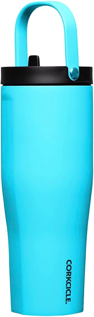 Corkcicle Go Cup XL Insulated Tumbler with Lid and Straw, Capri Blue, 30 oz – Reusable Water Bottle Keeps Beverages Cold for 12hrs – Cupholder Friendly Tumbler, Leak-Proof Design