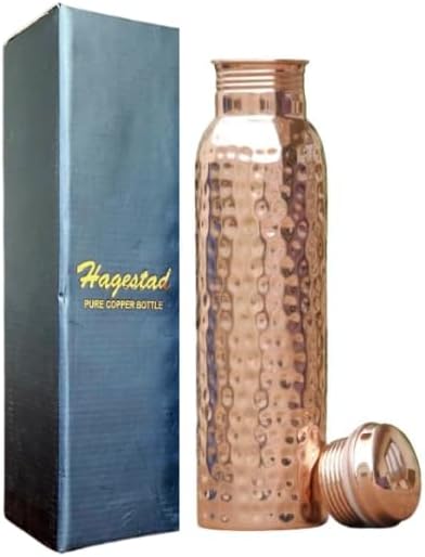 Copper Water Bottle 34oz, Hammered Copper Bottle with Lid Leakproof, Ayurvedic Copper Vessel to Drink More Water for Yoga Gym Sports Travel Daily Use