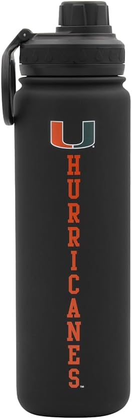 Miami Hurricanes Water Bottle - Black Double Walled Stainless Steel 24 oz Keeps Drinks Cold or Hot