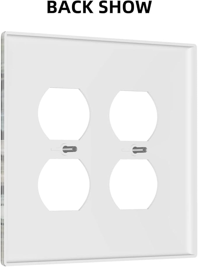 Green Stone Texture Double Outlet Switch Wall Plate Cover Decorative 2-Gang for Electrical Room Bathroom Bedroom Home Kitchen Two Receptacle Polycarbonate Power Gear 4.5" x 2.76"