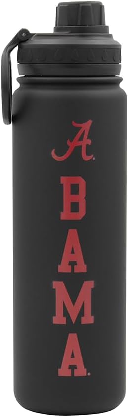 Alabama BAMA Water Bottle - Black Double Walled Stainless Steel 24 oz Keeps Drinks Cold or Hot
