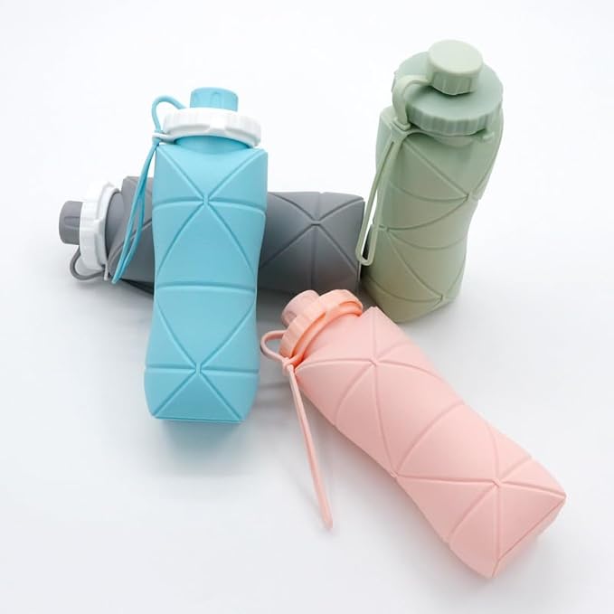 Collapsible Water Bottle, Silicone Foldable Water Bottles For Travel,Lightweight, Leakproof, and Reusable Perfect for Travel, Camping, Yoga, and Outdoor Sports,BPA Free, 20 oz(Gray)