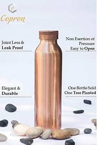 Pure Copper Water Bottle 30 oz 900 ml Leak Proof Ayurvedic 100% Pure Copper Vessel For Drinking - Drink More Water in Smooth Finish Plain Copper Bottle for Sports, Yoga, Travel & Daily Use