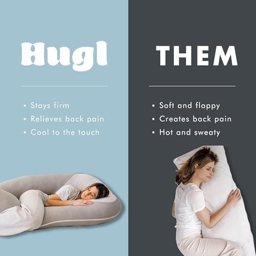 Plufl Hugl Standard Size Cooling Body Pillow for Adults U Shaped Maternity Pillow Great for Side Sleepers & Pregnant Women | Washable Cover | White