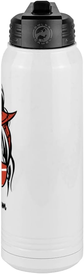 Track Mom Water Bottle, Messy Bun, White 30 oz Polar Camel with Straw Lid, Stainless Steel, Vacuum Insulated