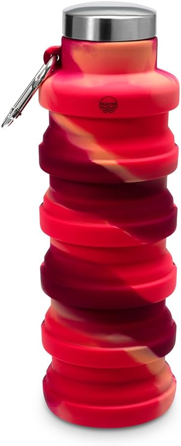 Mayim Collapsible Water Bottles Silicone Travel Tumbler with Clip for Backpack, Reusable Portable Sport Water Bottle for Gym, Camping, Hiking or Airport, 17 Oz Red Tie Dye
