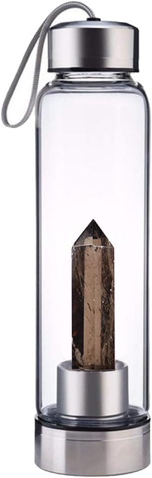 Crystal Glass Water Bottle,Water Bottle With Gemstone Center Crystal Elixir Bottle,Removable Gemstones Creative Water Cup Crystal Column Magic Wand Energy Cup for Gifts (K-Tea Crystal)