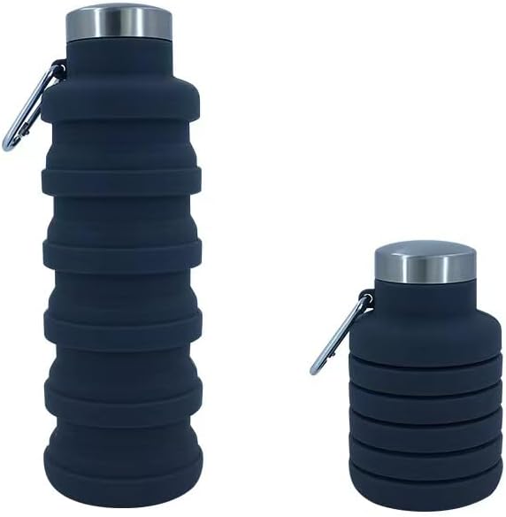 Collapsible Water Bottles 12oz, Odorless BPA-Free Silicone, Leak-Proof Foldable Reusable Bottle - Perfect for Travel Sports Gym Hiking Camping Cycling - Dark Gray