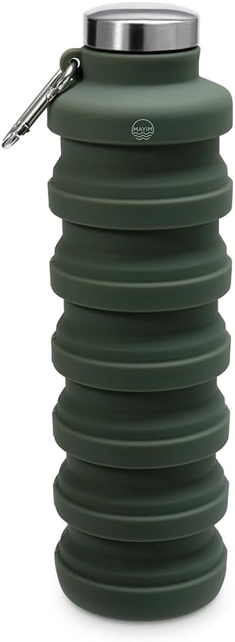 Mayim Collapsible Water Bottles Silicone Travel Tumbler with Clip for Backpack, Reusable Portable Sport Water Bottle for Gym, Camping, Hiking or Airport, 24 Oz Dark Grey