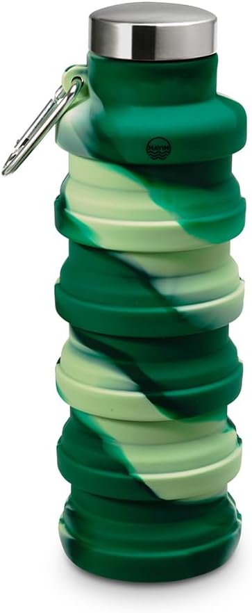 Mayim Collapsible Water Bottles Silicone Travel Tumbler with Clip for Backpack, Reusable Portable Sport Water Bottle for Gym, Camping, Hiking or Airport, 17 Oz Green Tie Dye