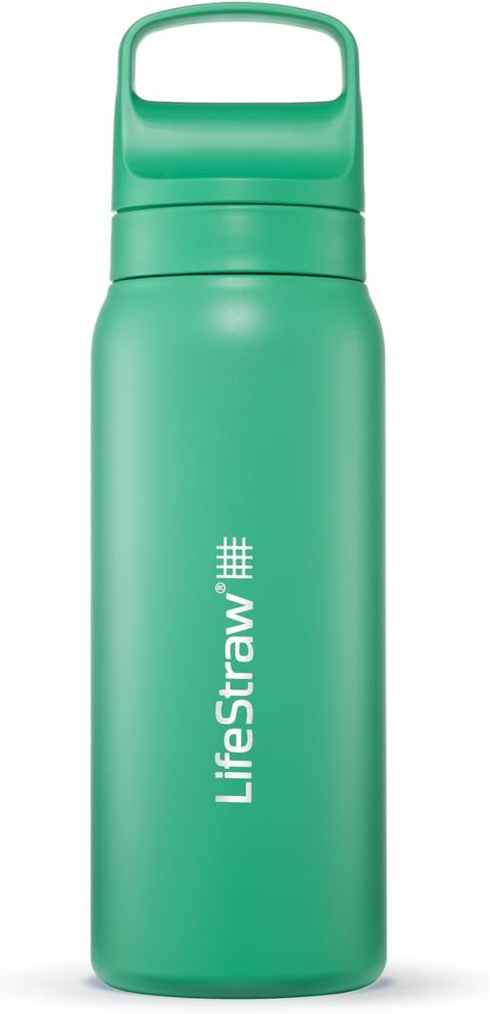 LifeStraw Go Series – Insulated Stainless Steel Water Filter Bottle for Travel and Everyday Use, 24oz Cactus Green