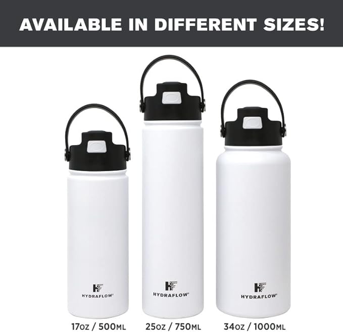 Hydraflow Hybrid - Triple Wall Vacuum Insulated Water Bottle with Flip Straw (17oz, Sand) Stainless Steel Metal Thermos, Reusable Leak Proof BPA-FREE for Sports and Travel