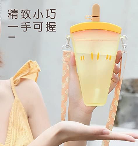 Travel Cup with Straw Birthday Party Gift Picnic Ice Water Bottle Travel Mug with Strap (Ice Cream Orange, 320 ml)