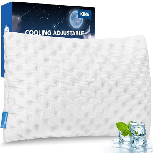 Cooling Side Sleeper Pillow for Neck and Shoulder Pain, Luxury Shredded Memory Foam Curved Bed Pillows for Sleeping Set of 1- Adjustable King Size- Washable Cover Original White