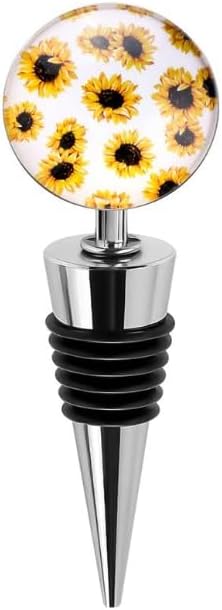 Sunflower Decorative Wine Stoppers, Wine Bottle Stopper with Beautiful Art Glass，Beverage Bottle Stoppers For Gifts, Bar, Holiday Party, Wedding, Wine Stoppers, Wine Stoppers and Pourers (2H821)
