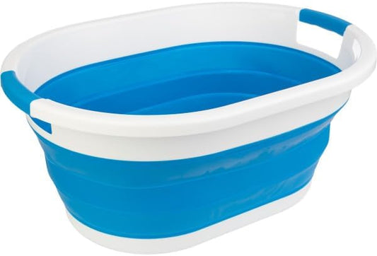 Collapsible Laundry Basket - 39L (10.3-Gallon) Portable Sink - Multipurpose Plastic Bin, Hamper, or Ice Bucket - Camping Essentials by Wakeman Outdoors (Blue)