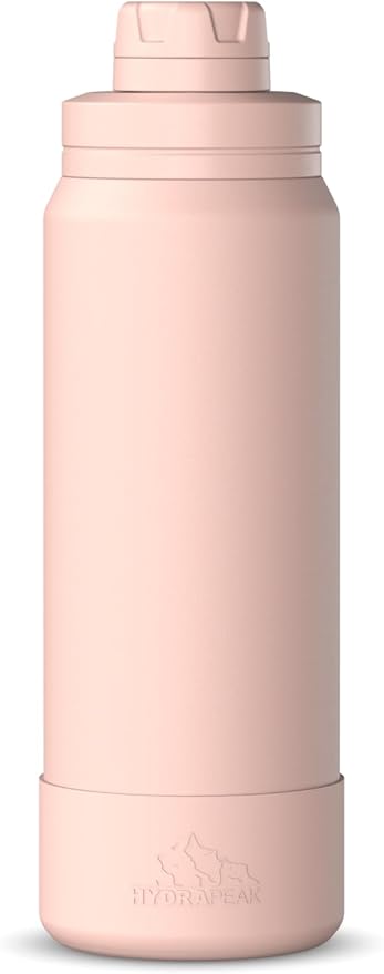 Hydrapeak 26oz Sport Insulated Water Bottle with Chug Lid, Leak & Spill Proof, Keeps Drinks Cold for 24 Hours, Hot for 12 Hours, Premium Stainless Steel Water Bottles (26oz, Peony)