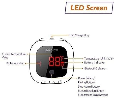 Inkbird IBT-4XS Bluetooth Wireless Grill BBQ Thermometer for Grilling with 4 Probes, Timer, Alarm,150 ft Barbecue Cooking Kitchen Food Meat Thermometer for Smoker, Oven, Drum