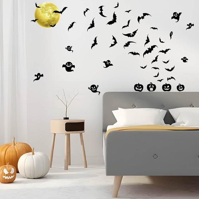 SUPERDANT Halloween Wall Stickers Moon Devil Wall Decals Terror Pumpkins Wall Sticker Halloween Stickers for Kids Halloween Window Decoration for Halloween Party Decorations