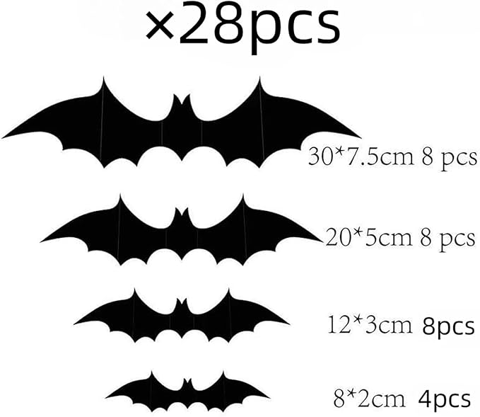 Halloween Wall Stickers 28Pcs Bat Wall Decor 3D Self Adhesive Halloween Wall Decals Horror Black Bats Wall Decorations Reusable Window Stickers for Halloween Party Home Room Art DIY Accessories