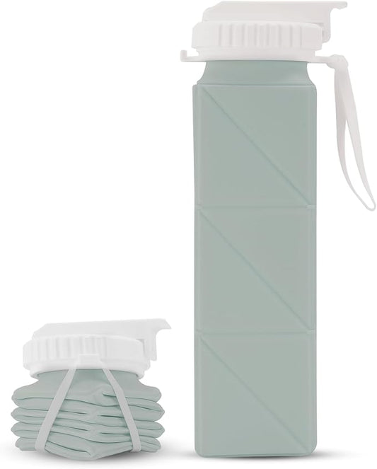 20 oz Water Bottle Collapsible | BPA Free Leakproof Lightweight Foldable Silicon Water Bottles | Twistable Water Cup | for Travel Gym Hiking Outdoor Camping Running Cycling Sports (Green)