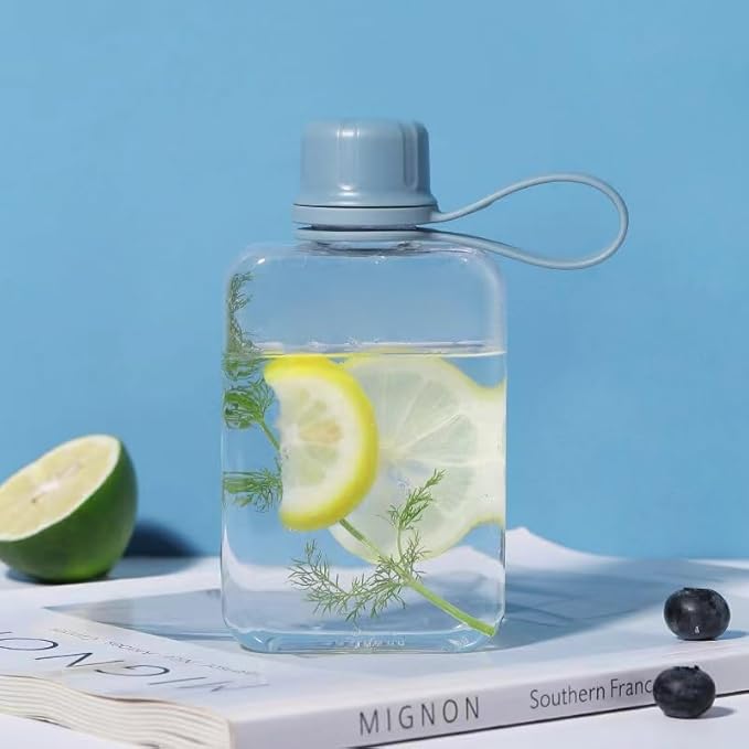 Flat Water Bottle Travel Flask Portable 8.2 oz BPA Free Tritan Square Water Bottles Leakproof Slim Water Bottle for Purse Travel Pocket Sports Fitness (Blue, 8.2 OZ)